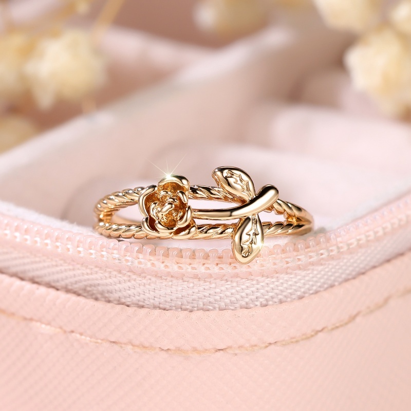 Golden Plated Rose Flower Band Ring, Twisted Floral Statement Ring